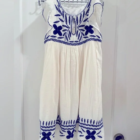 Stunning Urban Outfitters Mama Mia Embroidered white and blue lined dress - Picture 4 of 9